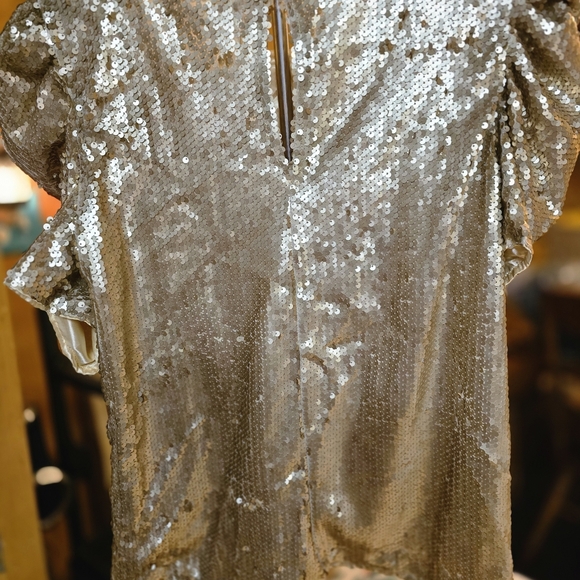 Elegant Gold Sequin Blouse with Puff Sleeves - Picture 2 of 5
